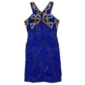 Vintage Nelly Royal blue 100% Silk Beaded Sequin Party Formal Dress small